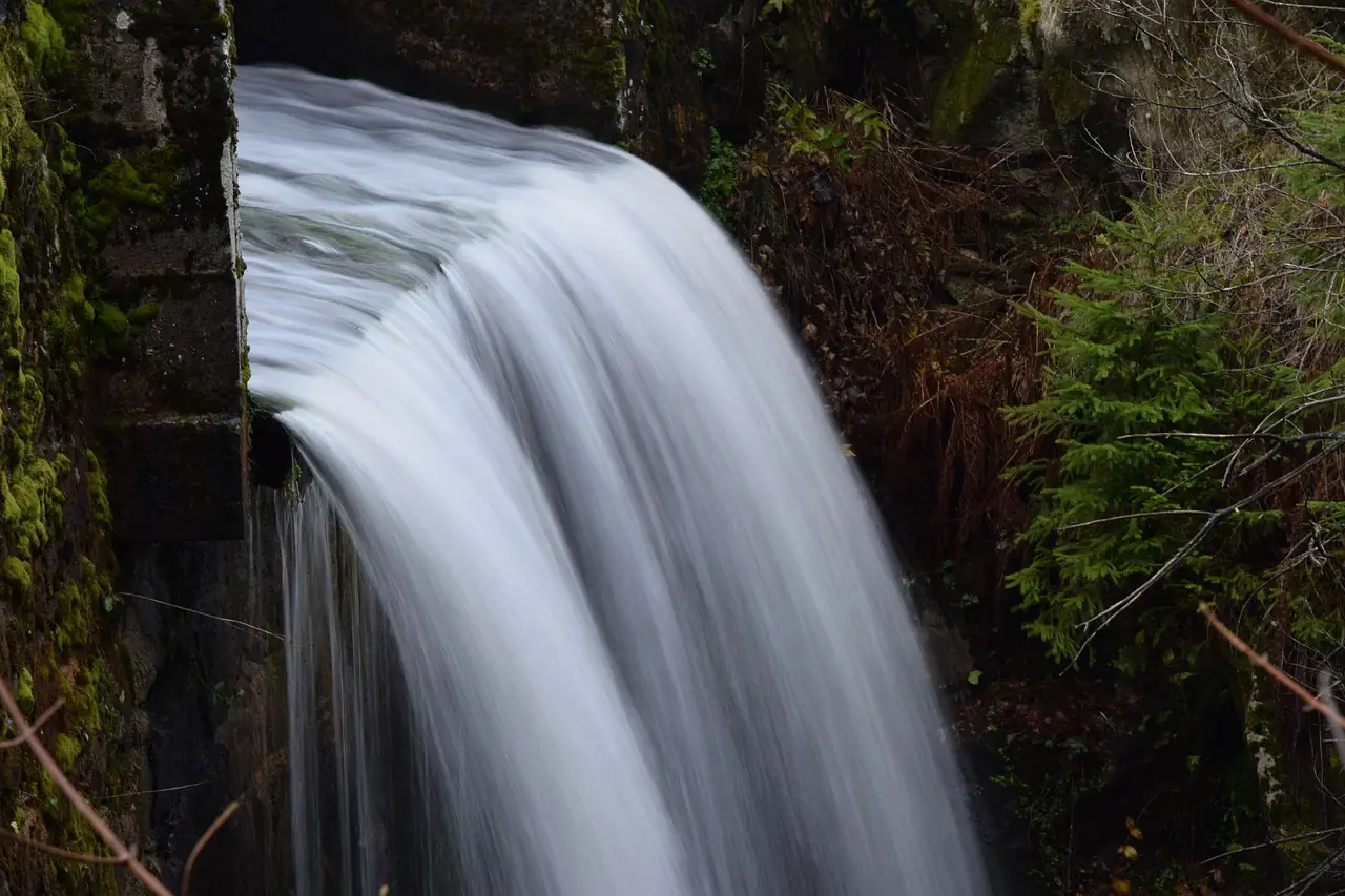 Illustrative flowing water beside a stone edge