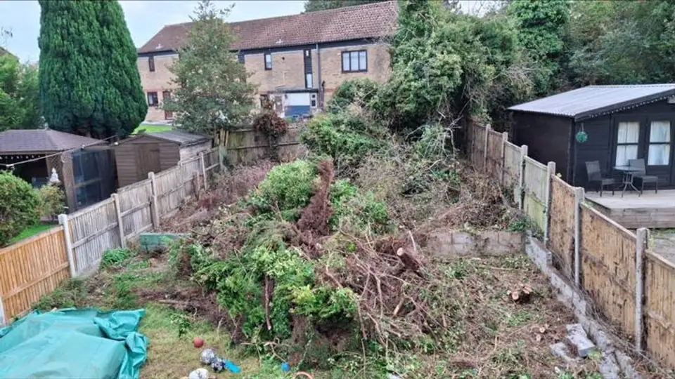 Garden before clearance and paving work