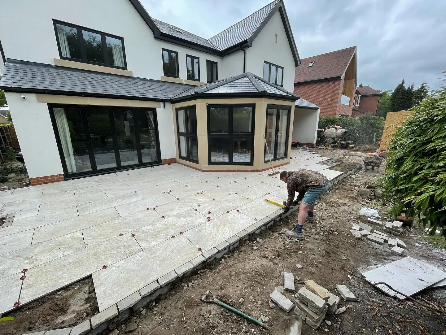 Garden landscaping with paving