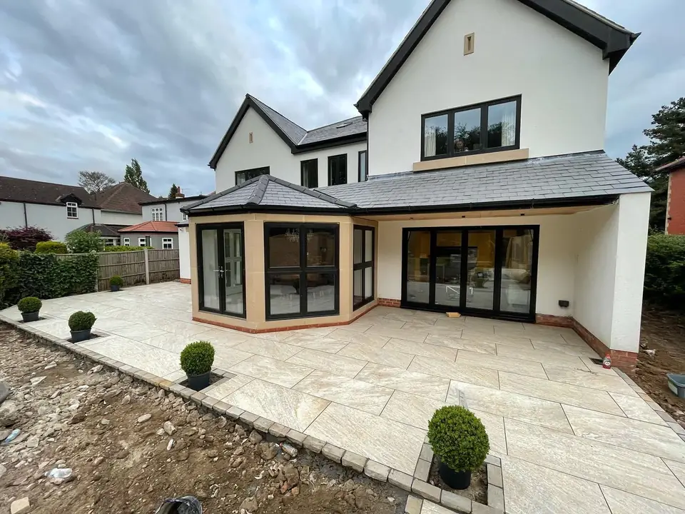 Natural stone paving in an outdoor garden area