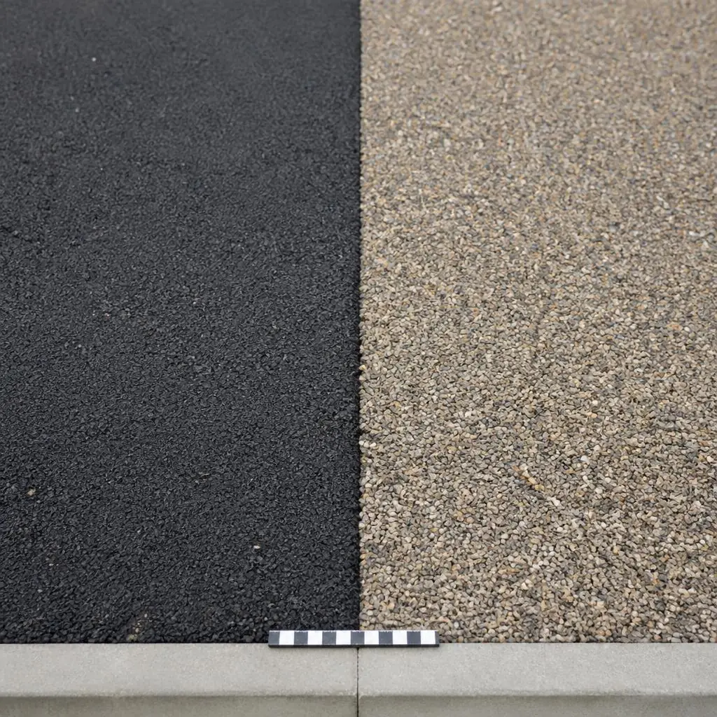 Dark tarmac and warm-grey resin-bound aggregate shown side by side